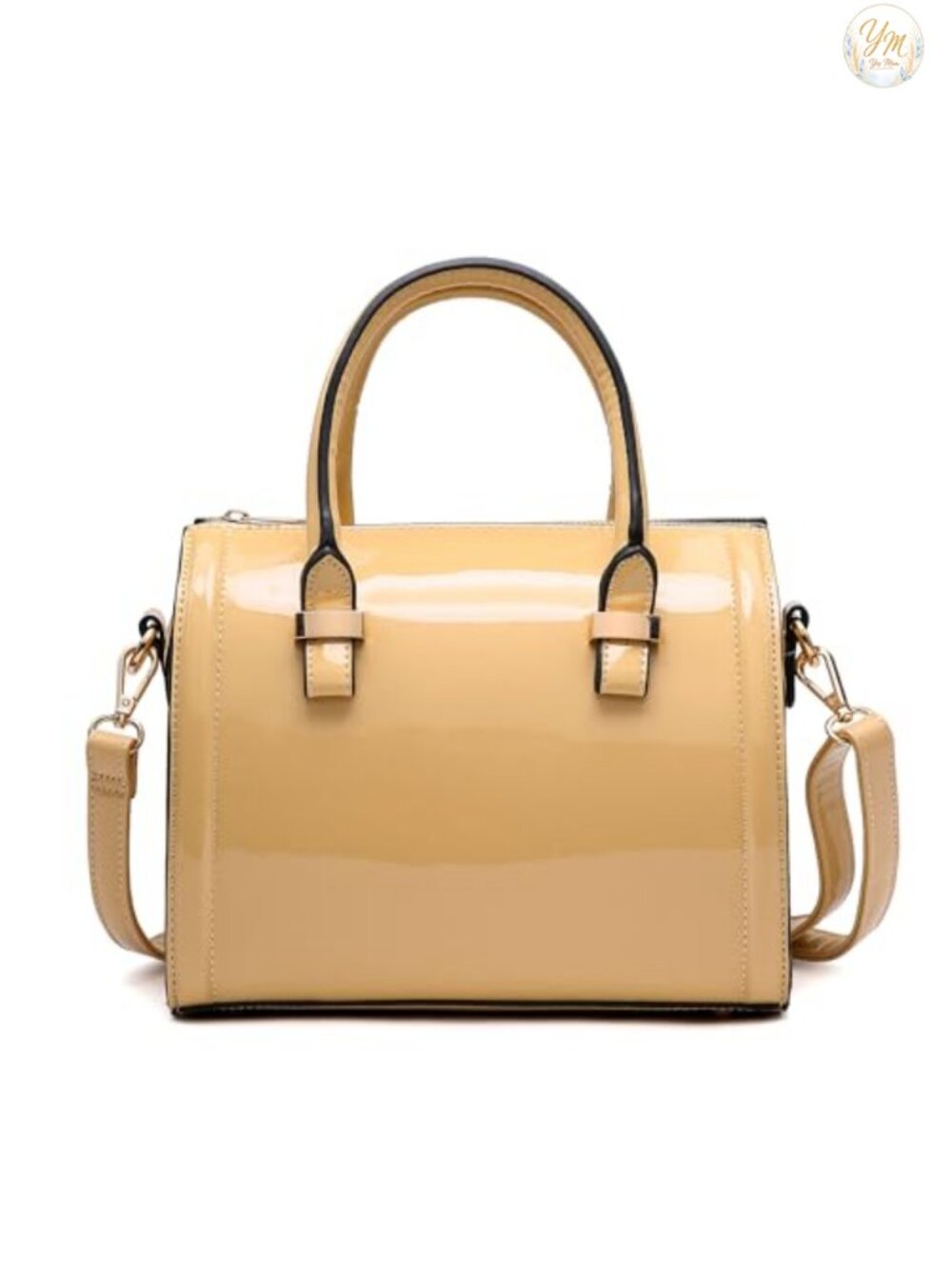 Shiny Patent Faux Leather Barrel Top Handle Satchel Purse Shoulder Crossbody Bag